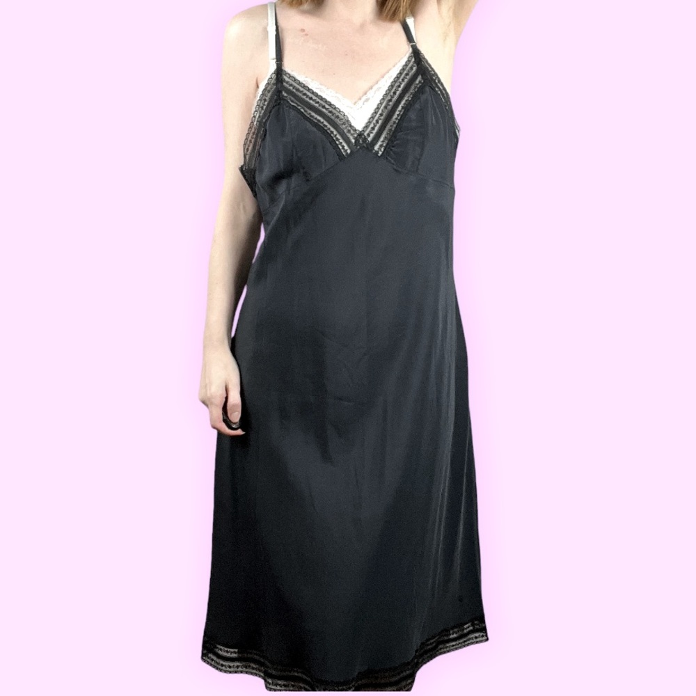 Vintage 60s/70s Bohemian Christian Dior Black Lace Slip Dress  Womens Large